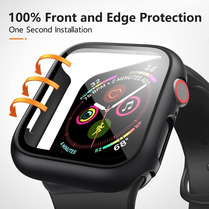 3 Pack Case for Apple Watch SE 40mm Series 6 Series 5 Series 4 Hard PC Case with Tempered Glass Screen Protector Waterproof Anti-Scratch Ultra-Thin Protective Cover for iWatch 40mm (Black)