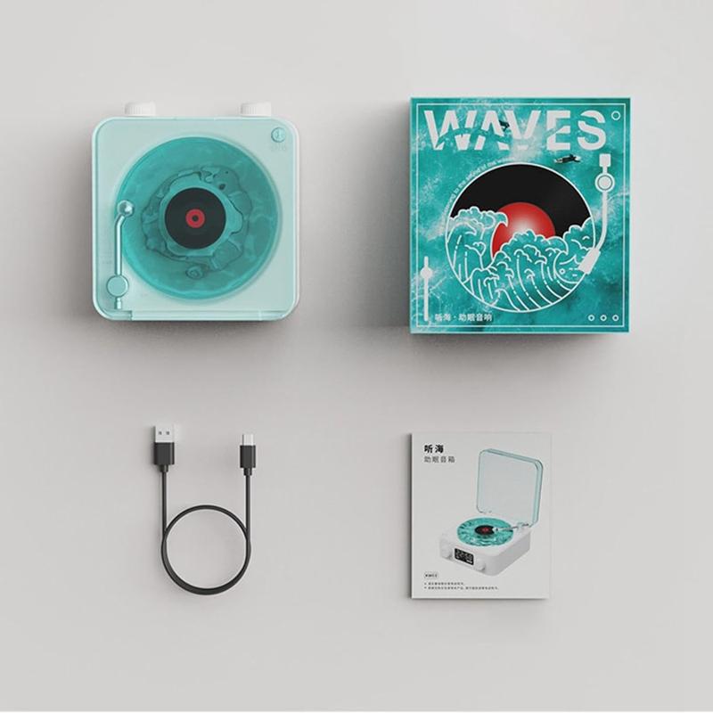 The Waves Vinyl Player,Waves Vinyl Bluetooth Speaker with Adjustable Lights,Portable Four Modes Wireless Vintage Vinyl Record Player,Bluetooth Speaker with Ambient Light for Bedroom,Office,Party