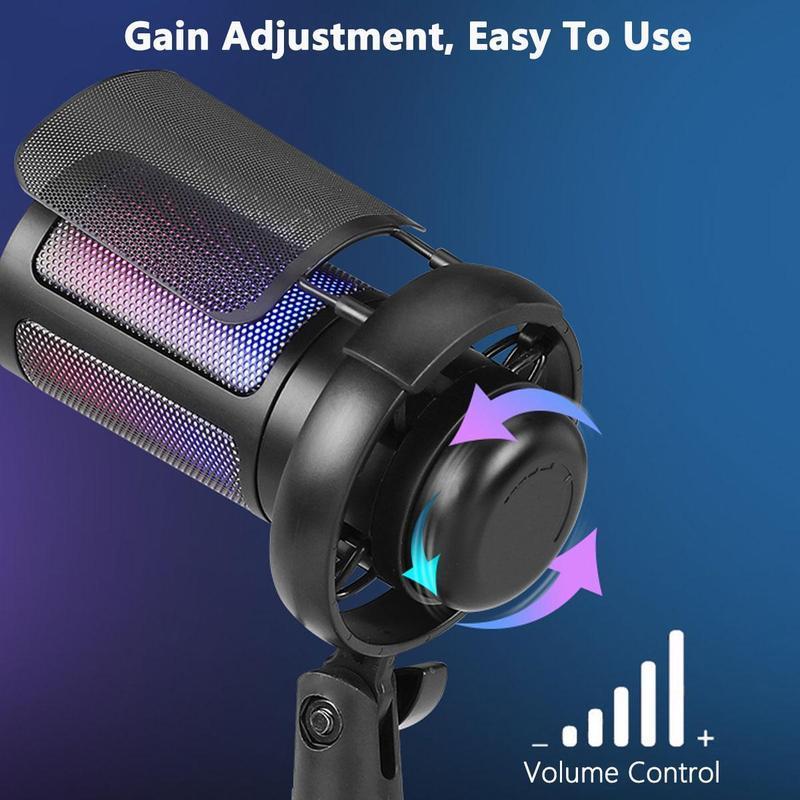 USB Microphone, USB Gaming Mic with Anti-vibration Mount, Mini Mic with RGB Light, Noise Cancellation Condenser Mic for Streaming & Podcasting