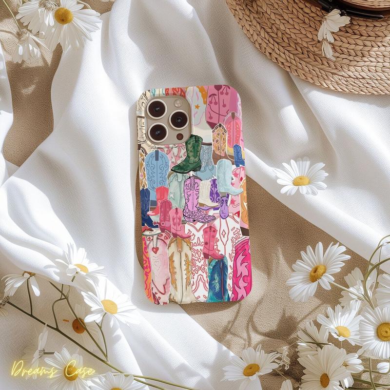 Girly Coquette Cowgirl Collage Phone Case, Disco Cowgirl, Cowgirl Boots Case Iphone 15 14 13 12 11 Pro Max Plus Person Accessories Protection Personalized