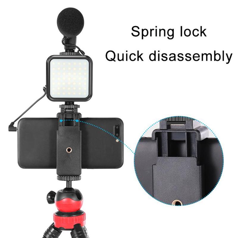 Flexible Octopus Tripod, Portable Vlog Shooting Kit with Microphone & Fill Light & Cell Phone Holder & BT Remote Control Suitable for Outdoor Photography