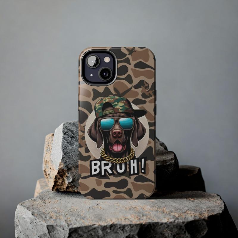 Dog In Backward cap BRUH! Phone Case, Cool & Unique Duck Hunting Design, Duck Hunting Camo iPhone Case for iPhone 15 Promax Plus Pro 15 14 13 12 11 Xr Xsmax Xs X 8 Plus 8