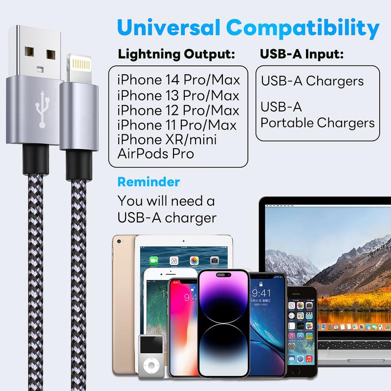 iPhone Charger four piece USB Lightning Cable Nylon Braided Fast Charging iPhone Cord Compatible iPhone iPad