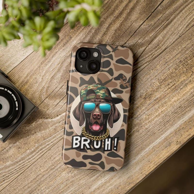 Dog In Backward cap BRUH! Phone Case, Cool & Unique Duck Hunting Design, Duck Hunting Camo iPhone Case for iPhone 15 Promax Plus Pro 15 14 13 12 11 Xr Xsmax Xs X 8 Plus 8