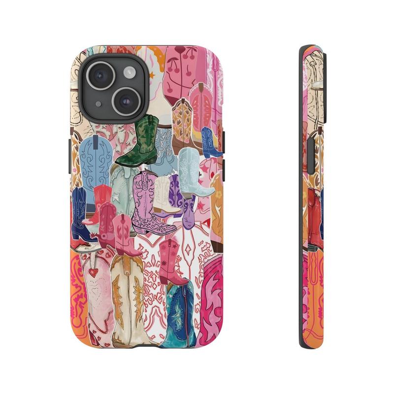 Girly Coquette Cowgirl Collage Phone Case, Disco Cowgirl, Cowgirl Boots Case Iphone 15 14 13 12 11 Pro Max Plus Person Accessories Protection Personalized