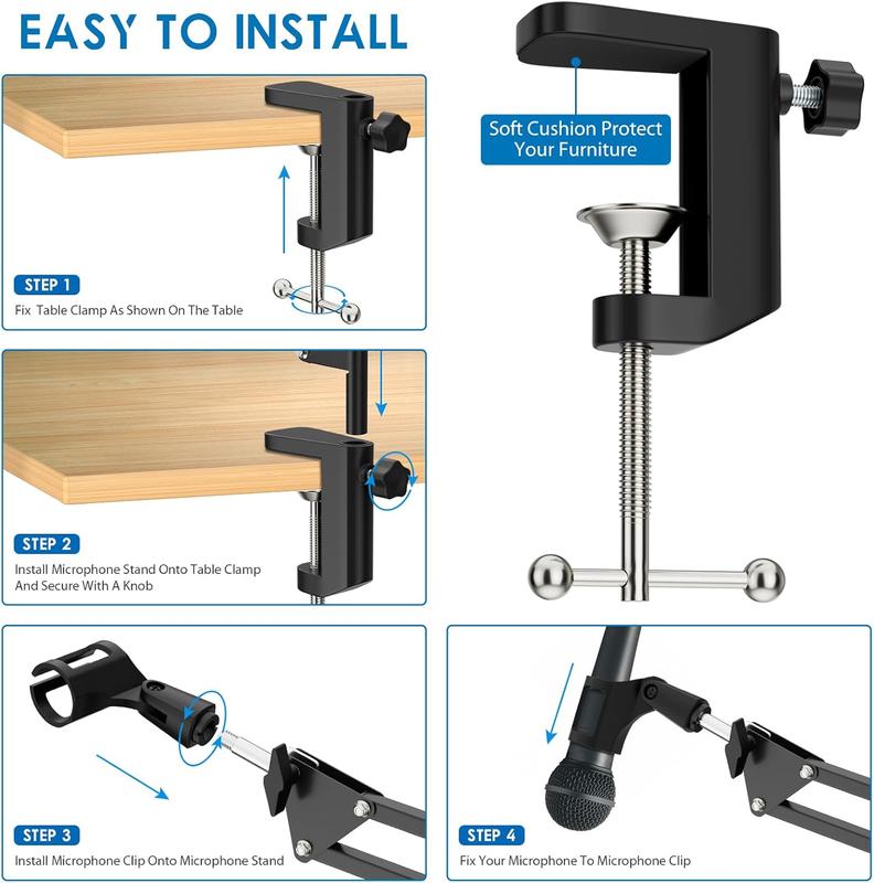 Microphone Stand, Adjustable Microphone Des Stand for  Mic Boom Arm Stand for Broadcasting Recording, Voice-Over Sound Studio, Stages, Streaming, Singing and TV Stations