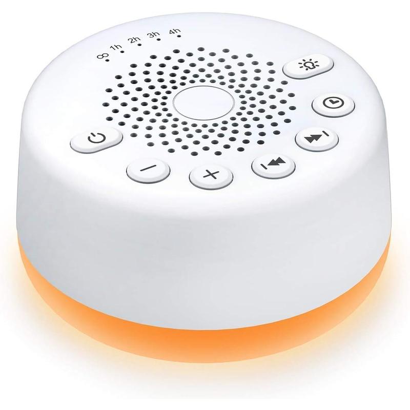 White Noise Machine with 25 Soothing Sounds and Night Lights with Function 32 Levels of Volume and 5 Sleep Timer Powered by AC or USB for Sleeping Relaxation (White)