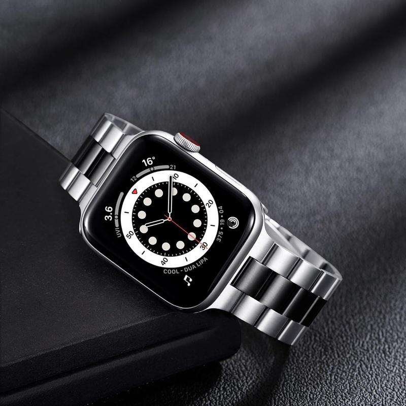 Stainless Steel Apple Watch Band and Case for Men and Women, Compatible with 45mm, 44mm, and 42mm Apple Watches, Suitable for Series 9 8 7 6 5 4 3 2 1 SE SE2 (Silver+Black, 42mm 44mm 45mm) Accessories Wearable