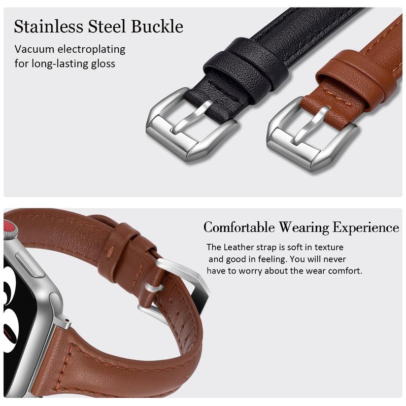 2 pack Slim Genuine Leather Bands Compatible with Apple Watch Band 38mm 40mm 41mm 42mm 44mm 45mm 49mm,Top Layer Leather Watch Thin Women Men Straps for iWatch Series 9 8 7 6 5 4 3 2 1 Ultra SE Wearable Accessories