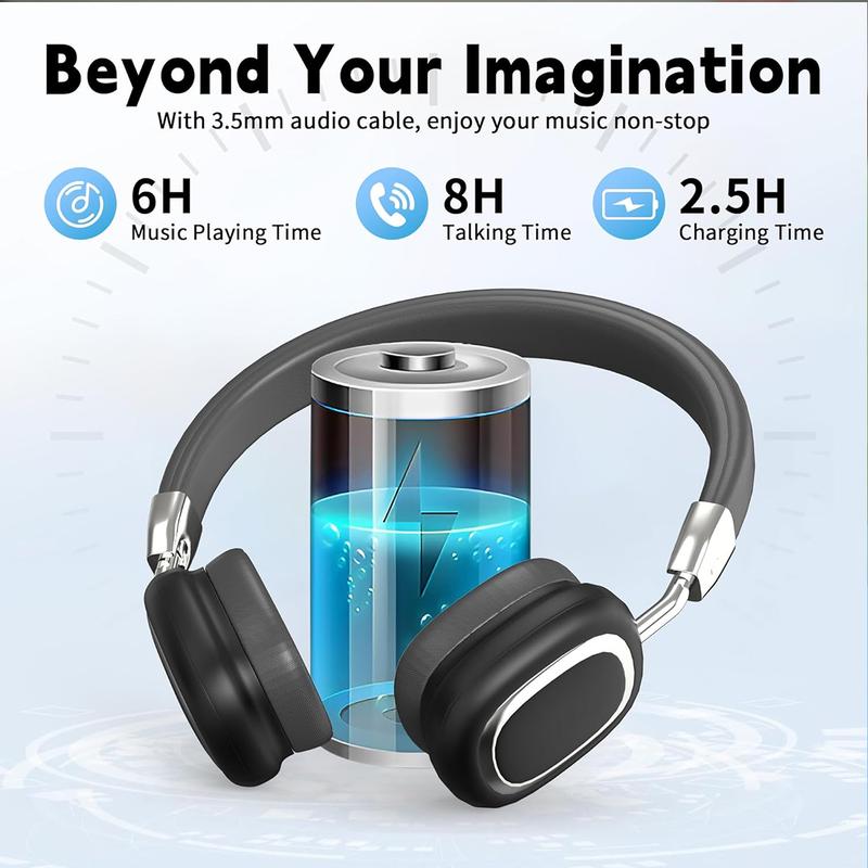 Wireless Bluetooth Headphones, 8H Playtime, Noise Cancelling, HiFi Stereo Over Ear Headphones with Microphone, Foldable Lightweight Bluetooth 5.3 Headphones for Travel Office,Summer Gifts