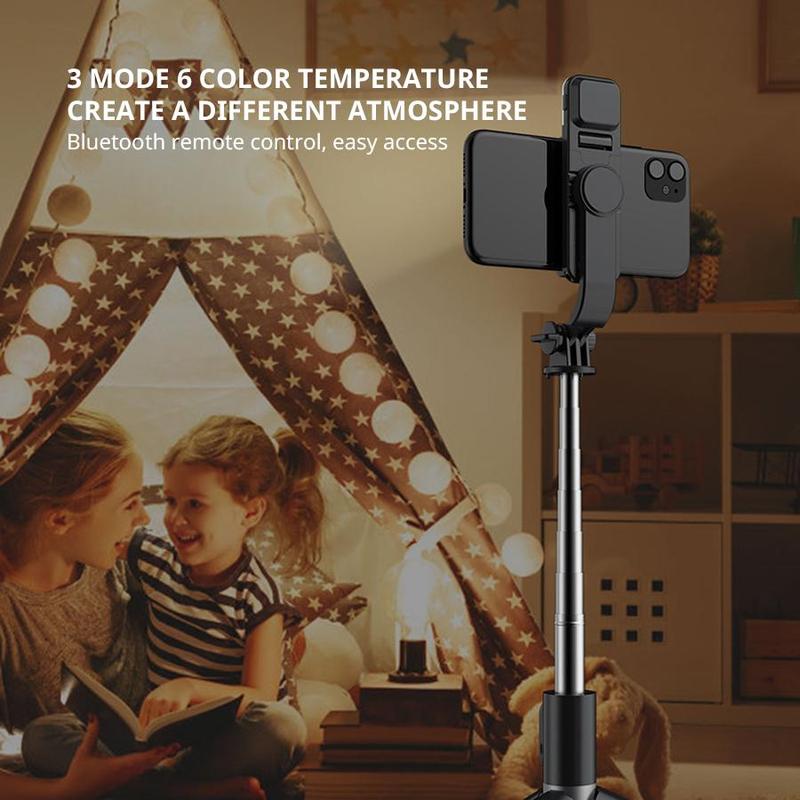 Q02s Fill Light BT Tripod Selfie Stick, 1045mm Stainless Steel Smartphone Selfie Stick, Six-speed Three-color Temperature 360-degree Rotation Horizontal and Vertical Shooting Selfie Stick Tripod