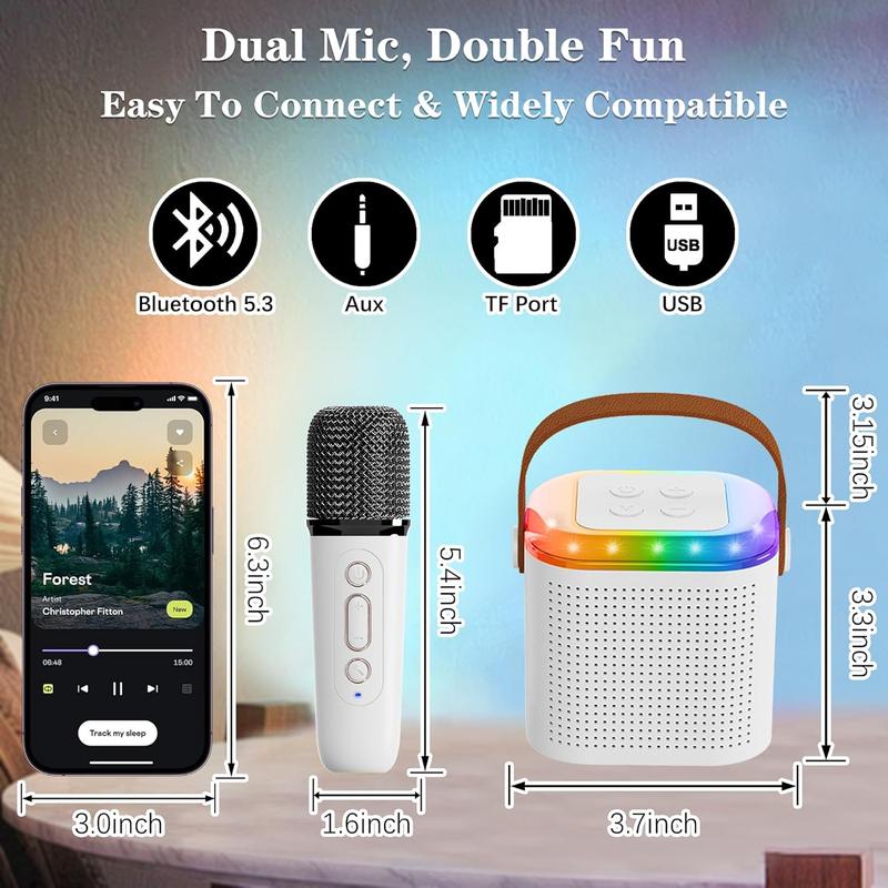 Karaoke Machine for  Adults, Portable  Speaker with 2  Microphones, LED Lights,  Toys Birthday Gifts for Boys Girls Ages 4 5 6 7 8 9 10 12+ (White)