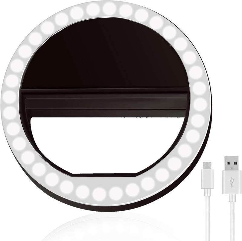 Selfie Ring Light Rechargeable Portable Clip-on Selfie Fill Light with 36 LED for  Phone Photography, Camera Video, Girl Makes up Black