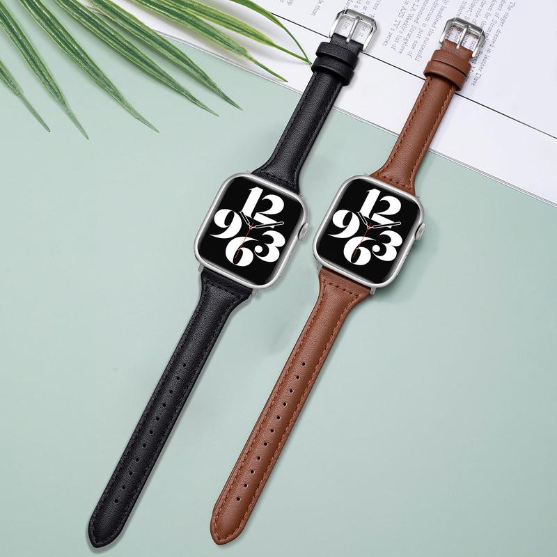 2 pack Slim Genuine Leather Bands Compatible with Apple Watch Band 38mm 40mm 41mm 42mm 44mm 45mm 49mm,Top Layer Leather Watch Thin Women Men Straps for iWatch Series 9 8 7 6 5 4 3 2 1 Ultra SE Wearable Accessories