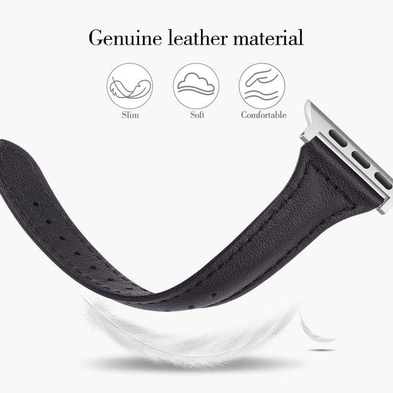 2 pack Slim Genuine Leather Bands Compatible with Apple Watch Band 38mm 40mm 41mm 42mm 44mm 45mm 49mm,Top Layer Leather Watch Thin Women Men Straps for iWatch Series 9 8 7 6 5 4 3 2 1 Ultra SE Wearable Accessories