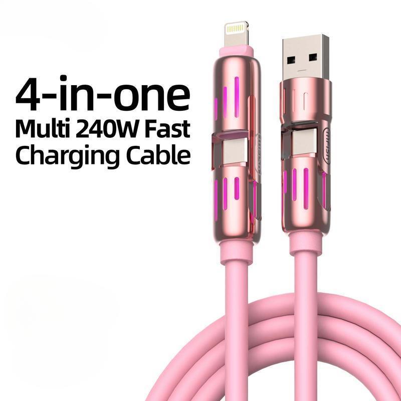 4-in-1 Multi USB Charging Cable with USB A,Type C, Lightning -MAX 240W Fast Charging & Data Sync for iPhone 16 15, iPad Pro, Samsung & Laptops