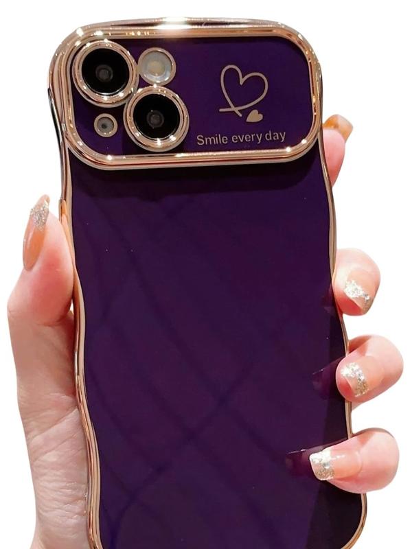 for iPhone Case for Women Girls, Compatible with iPhone 11 to 16 Pro Max Cute Wave Frame Curly Shape with Love Heart Raised Camera Protection Cover Luxury Plating Shockproof Case