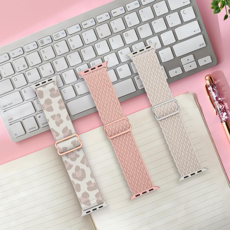 Stretchy Bands Compatible for Apple Watch Band Women 38mm 40mm 41mm 42mm 44mm 45mm 49mm, Nylon Braided Breathable Straps for iWatch Series 9 8 7 6 SE 5 4 3 2 1 Ultra Ultra 2 Wearable Adjustable