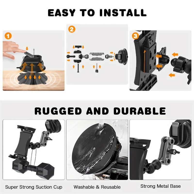 Heavy-Duty 360° Adjustable Tablet Mount - Mounts for Car Truck Dashboard Windshield - Compatible with 4.7-12.9