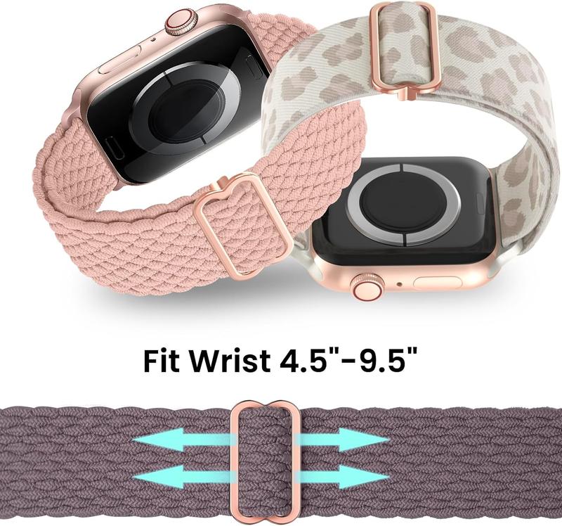 Stretchy Bands Compatible for Apple Watch Band Women 38mm 40mm 41mm 42mm 44mm 45mm 49mm, Nylon Braided Breathable Straps for iWatch Series 9 8 7 6 SE 5 4 3 2 1 Ultra Ultra 2 Wearable Adjustable