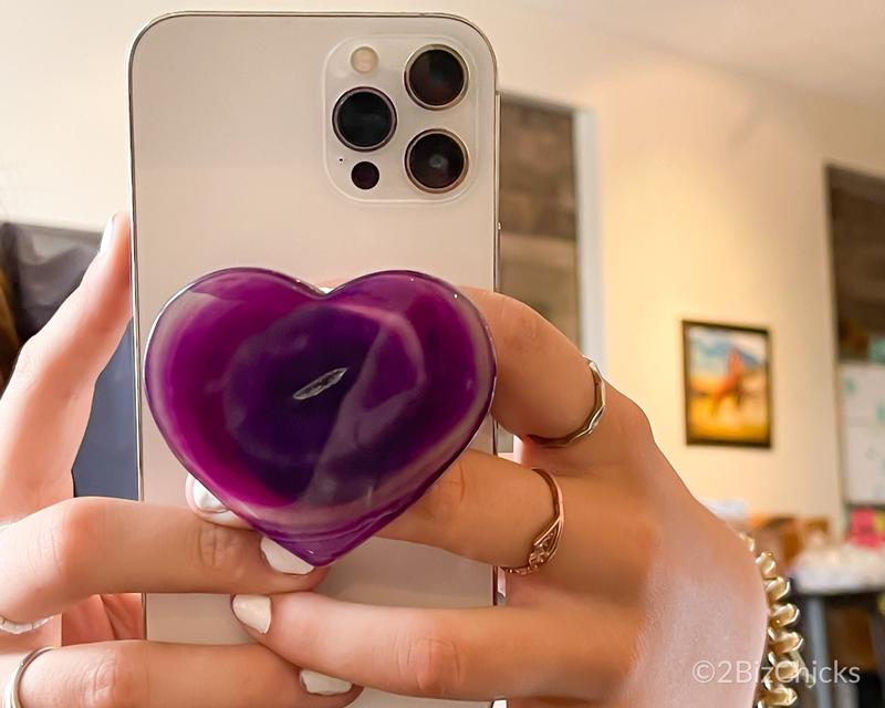 Heart Agate Phone Grip - Crystal Phone Charm & Stand - Natural Stone Accessory for Smartphones Accessories Cellphone