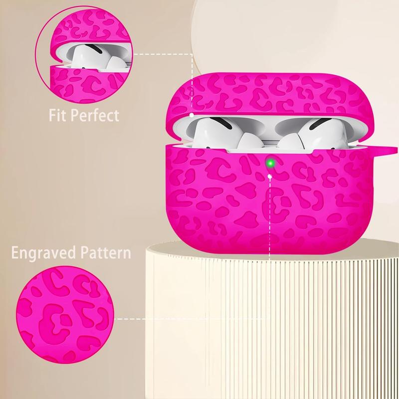 Fashion Engraving Leopard Case Compatible for Airpods Pro 2 Case Cover 2022 Airpod Pro Case Cover,Soft Silicone for Airpods Pro 2nd Generation Case,Hot Pink