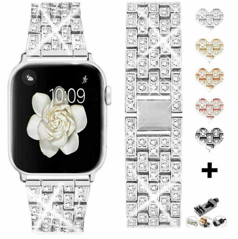 Women Bling Diamonds Strap Watch Bands for Apple Smart Watch Series 8 7 6 5 4 3 2 1 SE Ultra Accessories Steel Wearable