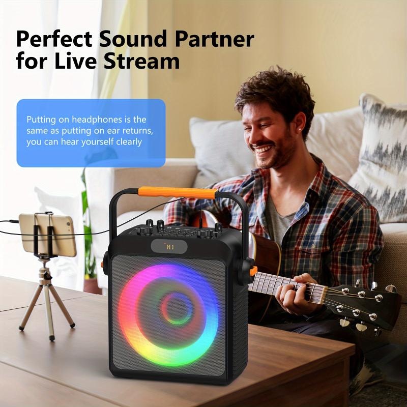 JYX T19-T Karaoke Speaker With 2 Microphones, Karaoke Machine For Adult, Home Wireless Speaker Karaoke System With RGB Light, Live Streaming Function Summer Wireless Karaoke Speaker With Wireless Microphone