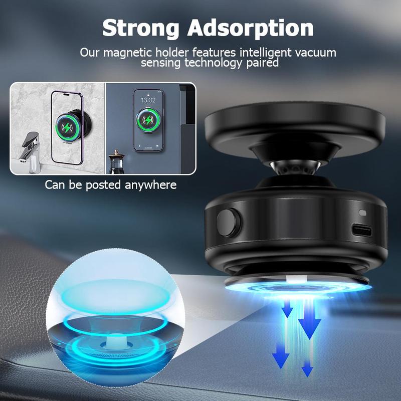 2 in 1 Car Phone Holder Wireless Charger, Vacuum Suction Car Phone Mount Charger for Dashboard, Universal Car Electrical Appliances