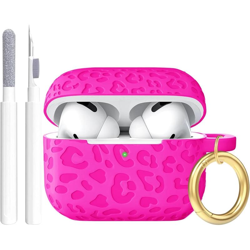 Fashion Engraving Leopard Case Compatible for Airpods Pro 2 Case Cover 2022 Airpod Pro Case Cover,Soft Silicone for Airpods Pro 2nd Generation Case,Hot Pink