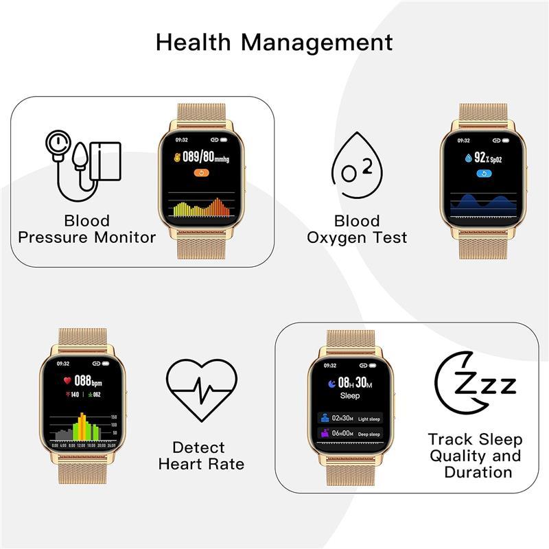 Smart Watch Answer Make Calls, 1.85'' Blood Pressure SpO2 Heart Rate Monitor, Fitness Tracker, 2 Straps for Men Women