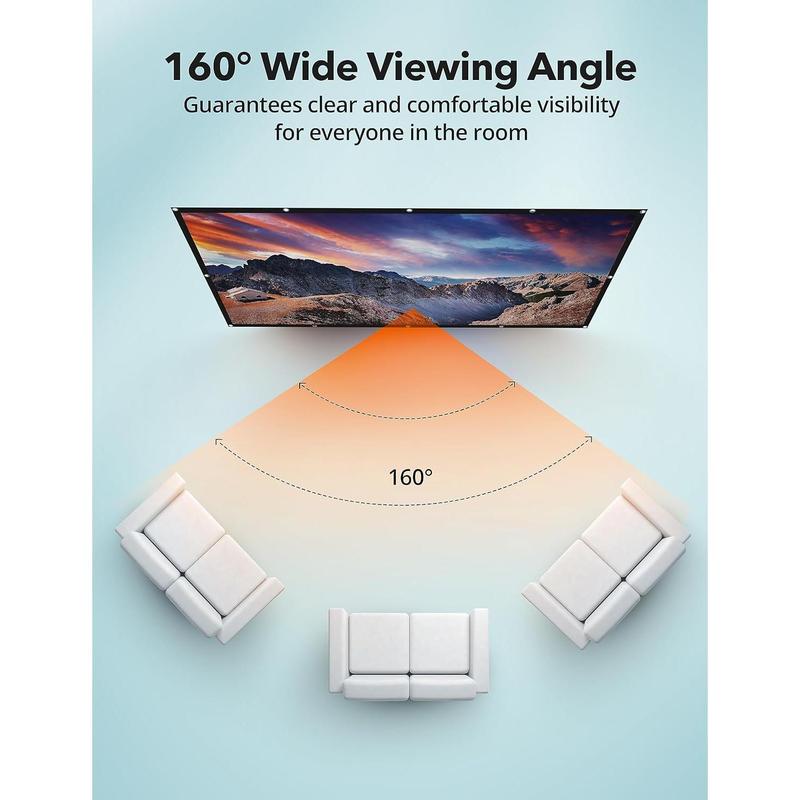 Projector Screen, 120 inch Portable Projector Screen Indoor Outdoor Projection Screen 16:9 4K HD Wrinkle-Free Foldable Movie Screen for Backyard, Double Sided Projection for Home Theater