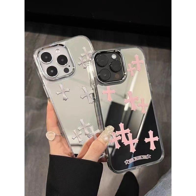 Chrome Heart Mirror Silver Pink CrossPhone Case for iPhone11 12 13 14 15Pro promax elegent for boys and Accessories