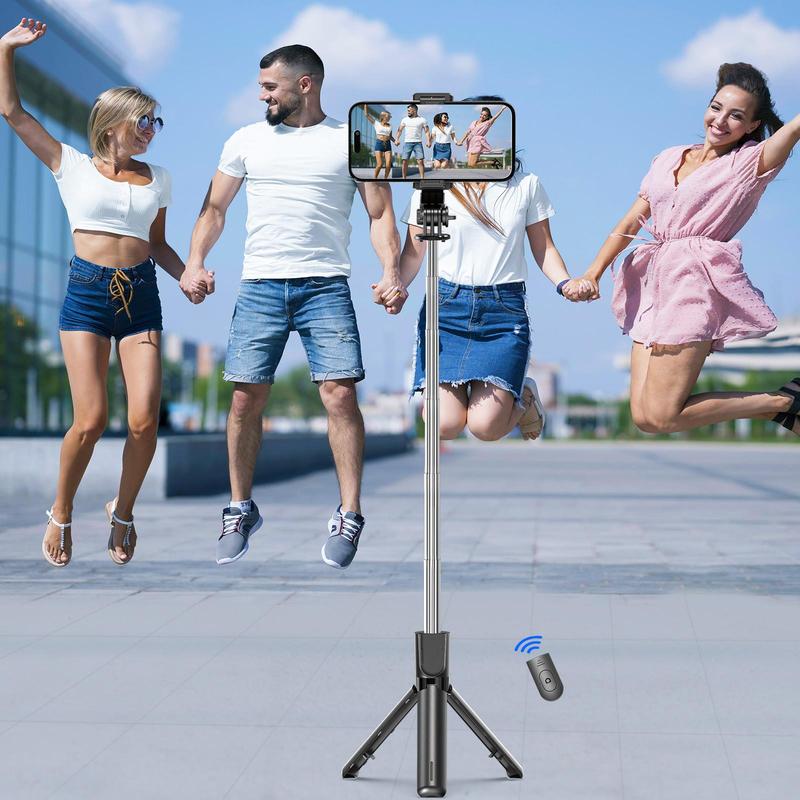 Portable Phone Selfie Stick, Wireless Remote Control Tripod Selfie Stick, Lightweight & Detachable Phone Clip for Live Streaming, Vlogging, Travel