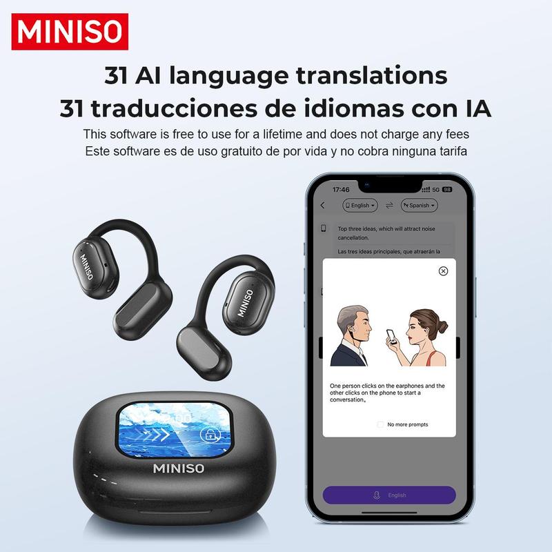 MINISO X30 AI Translation Open Ear Headphones, Wireless Headphones, Comfortable Wear Touch Control Headphones for Music, Work, and Study