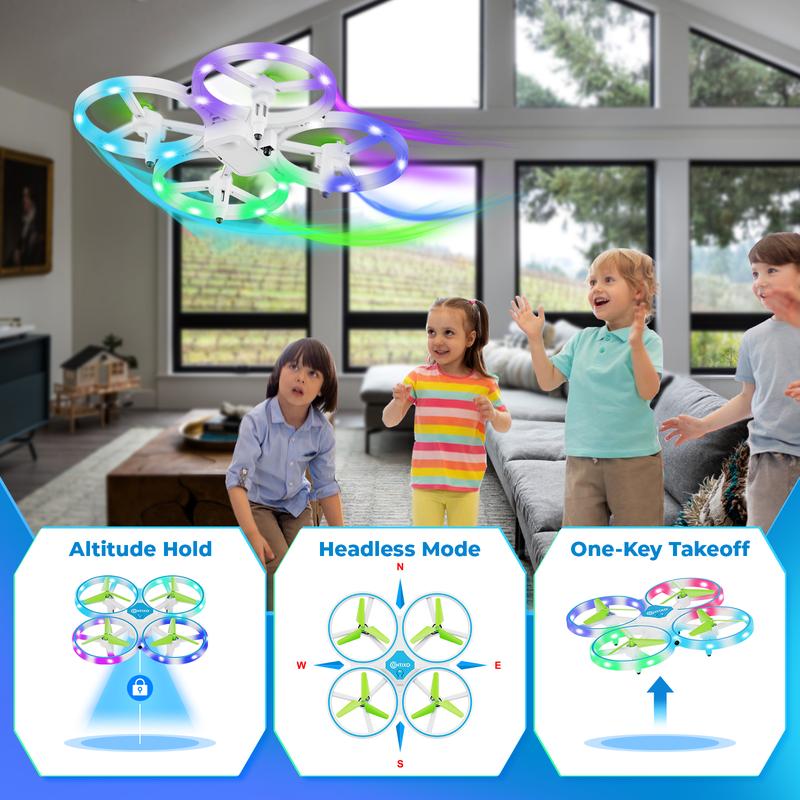 Contixo Dragonfly Mini Drone for Kids, Auto Takeoff, Altitude Hold, 360° Stunts, LED Lights, 16-Min Flight Cameras Colorful