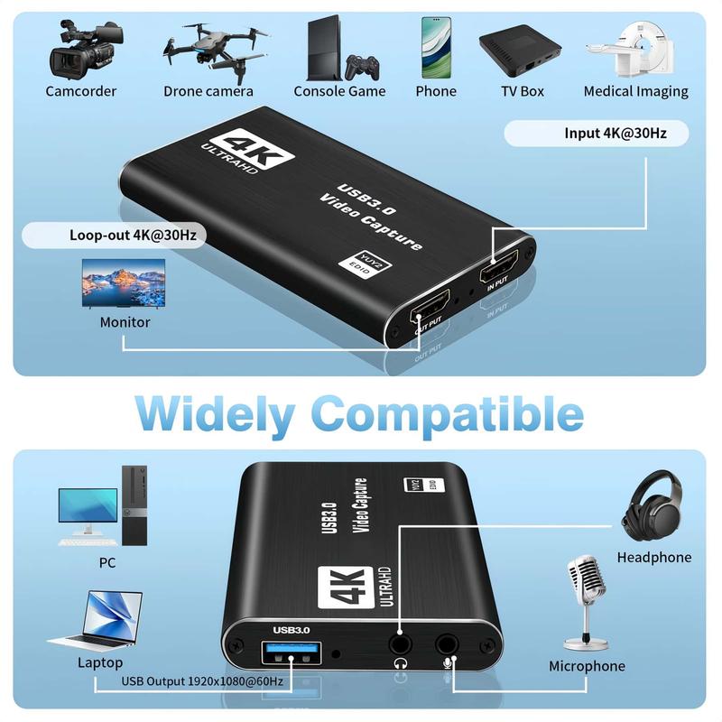 4K HDMI video  -used for game live streaming and video conferencing-supports Switch,PS4 5,OBS,camera,and PC.Supports 1080p60fps Accessories capture video capture hdmi capture hdmi video