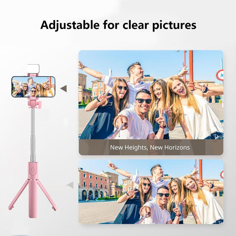 Portable Selfie Stick Tripod, Rechargeable Selfie Stick with Fill Light, Selfie Accessories for Outdoor Travel, Phone Accessories Compatible with iPhone & Android