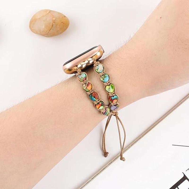 GIROUETTE Natural Stone Bead Watch Band, Fashionable Watch Band for Women, Wearable Accessories Compatible with Apple Watch Series 9 8 7 6 5 4 3 2