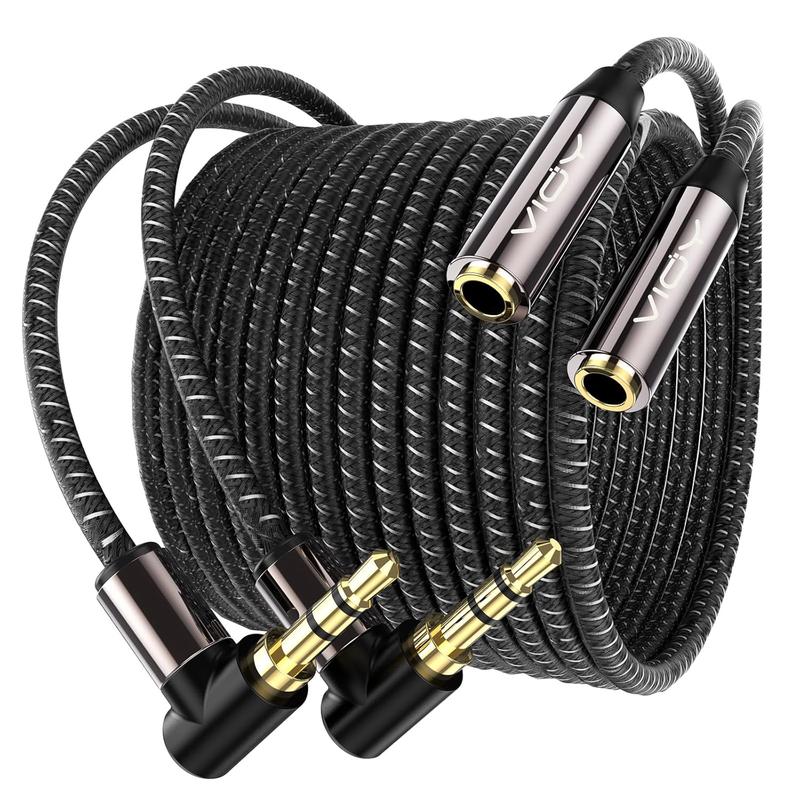 Headphone Extension  10FT(2 pack), 3.5 mm Audio Extension -Aux Cord Extender 90-Degree Right Angle Male to Female Stereo Audio  Nylon Braided for Smartphones, Tablets, Media Player