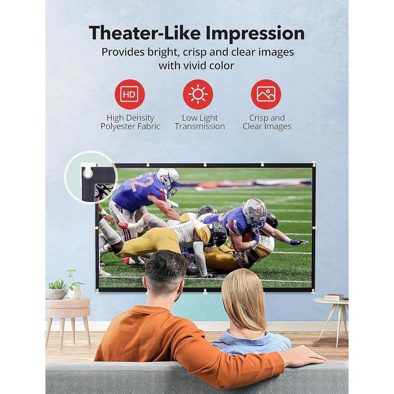 Projector Screen, 120 inch Portable Projector Screen Indoor Outdoor Projection Screen 16:9 4K HD Wrinkle-Free Foldable Movie Screen for Backyard, Double Sided Projection for Home Theater