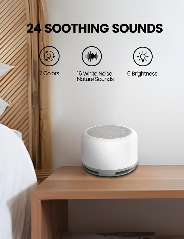 White Noise Sound Machine - Portable Sound Machine for Adults, Sound Machine for Sleep, with Bluetooth Function,24 Soothing Sounds,7 Colors Light, Timer, White Noise Machine for Sleeping Office Privacy Home Gift, Christmas present