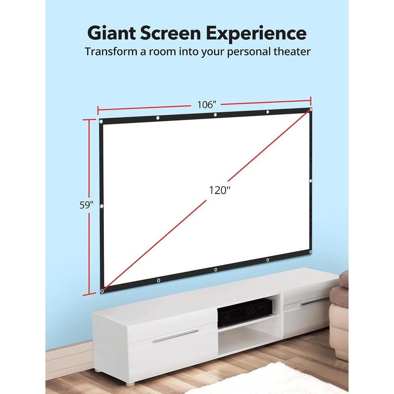 Projector Screen, 120 inch Portable Projector Screen Indoor Outdoor Projection Screen 16:9 4K HD Wrinkle-Free Foldable Movie Screen for Backyard, Double Sided Projection for Home Theater