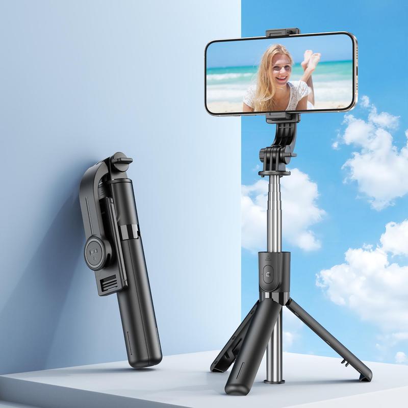 Portable Phone Selfie Stick, Wireless Remote Control Tripod Selfie Stick, Lightweight & Detachable Phone Clip for Live Streaming, Vlogging, Travel