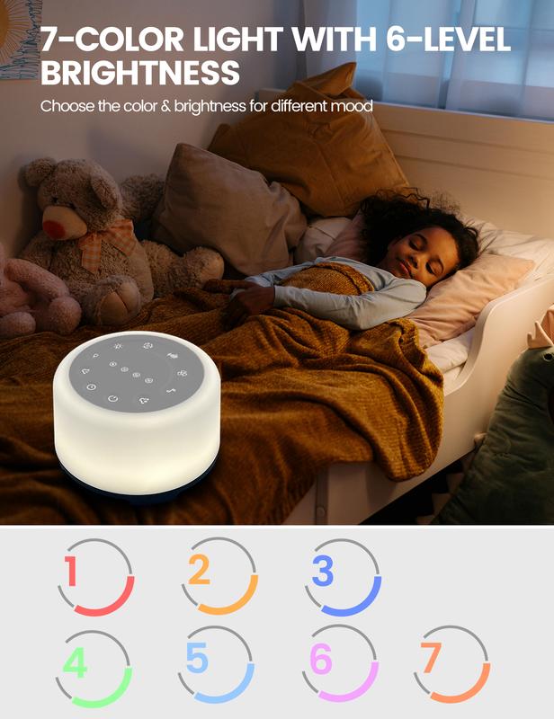 White Noise Sound Machine - Portable Sound Machine for Adults, Sound Machine for Sleep, with Bluetooth Function,24 Soothing Sounds,7 Colors Light, Timer, White Noise Machine for Sleeping Office Privacy Home Gift, Christmas present