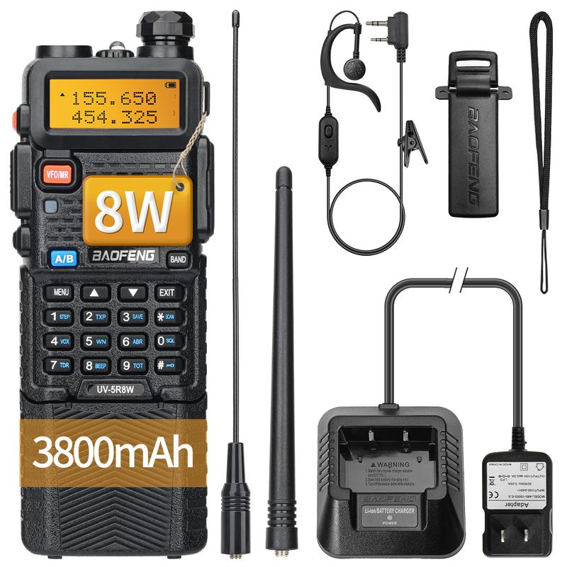 BaoFeng UV-5R 8W Tri-Power Walkie Talkie Long Range High Power Dual Band 128 CH Portable Handheld Ham Two Way Radio with 771 Soft Antenna