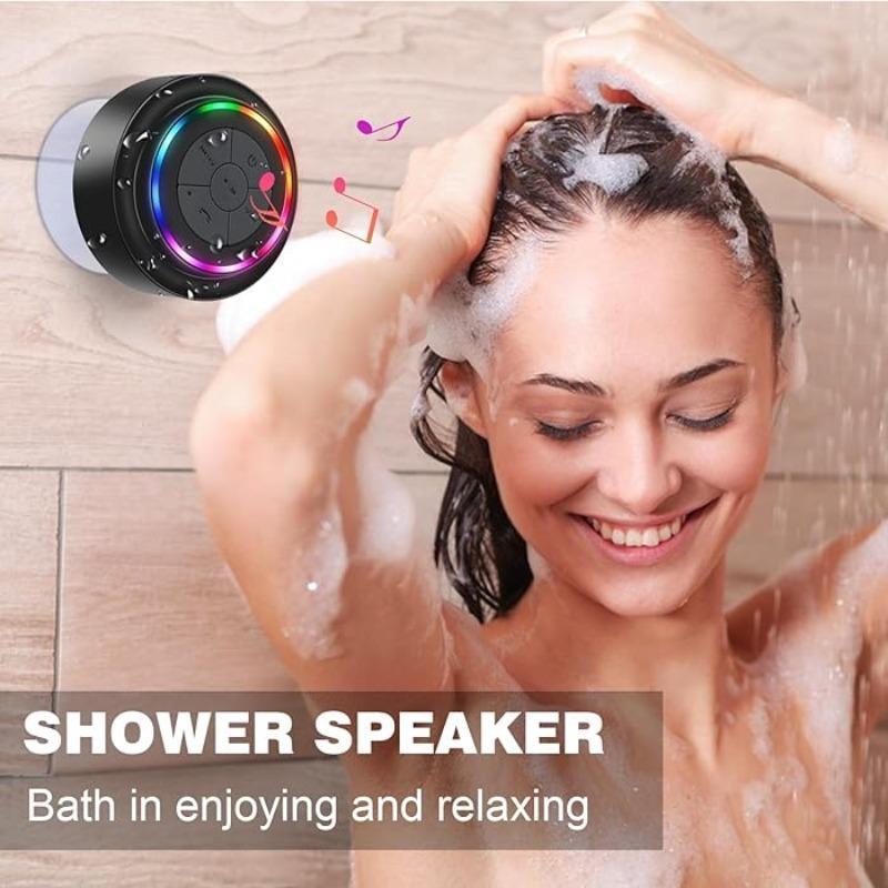 Portable Wireless Speaker, Waterproof Speaker with RGB Light, Rechargeable Bluetooth-compatible Speaker for Bathroom, Outdoor, Beach, Travel, Party