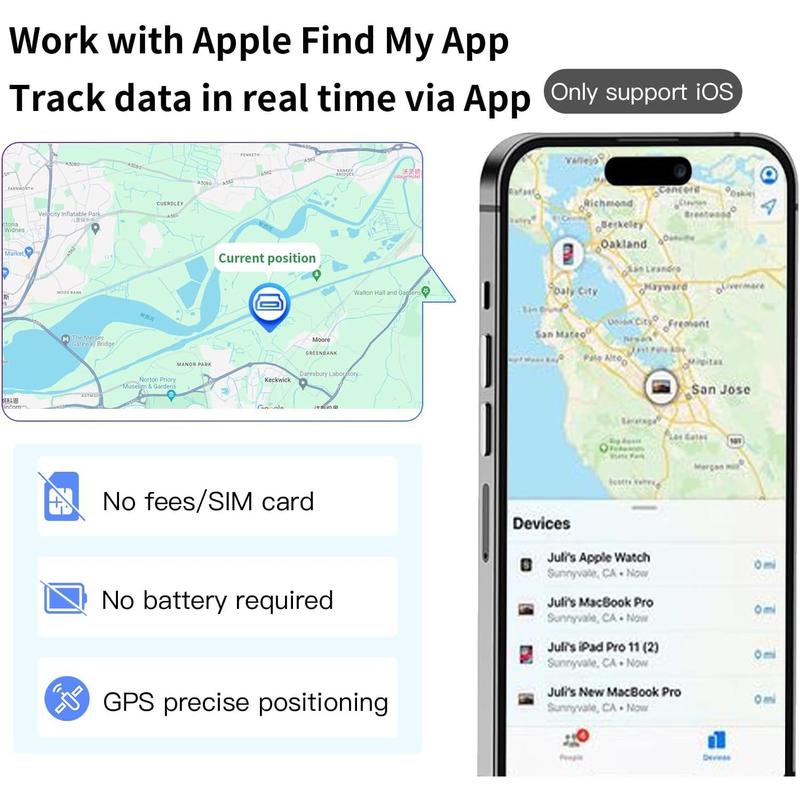 2 Real Time GPS car Tracker for Vehicles Tracking Device Car OBD Locator Works with Apple Find My APP Quick Installation Smart Tracker Anti-Lost Device Finder Position iOS Only