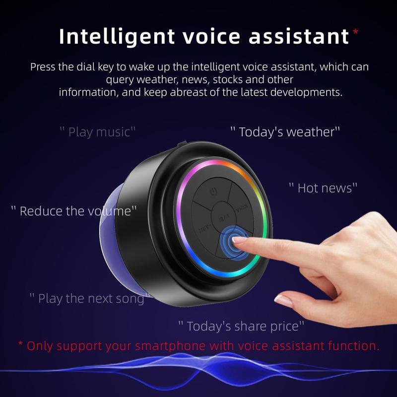 Portable Wireless Speaker, Waterproof Speaker with RGB Light, Rechargeable Bluetooth-compatible Speaker for Bathroom, Outdoor, Beach, Travel, Party