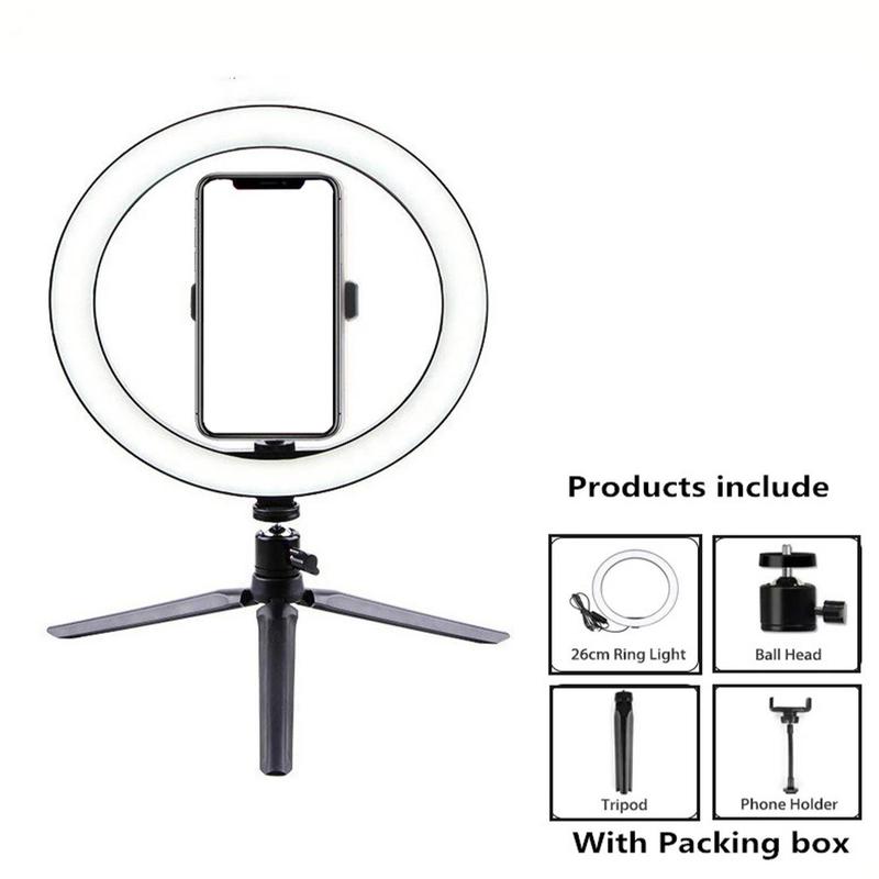 Selfie Ring Light, 26cm Selfie Fill Light Set with Tripod Stand & Phone Holder & Ball Head, Professional Selfie Ring Light for Phone, Tablet, Laptop, Video, Photography